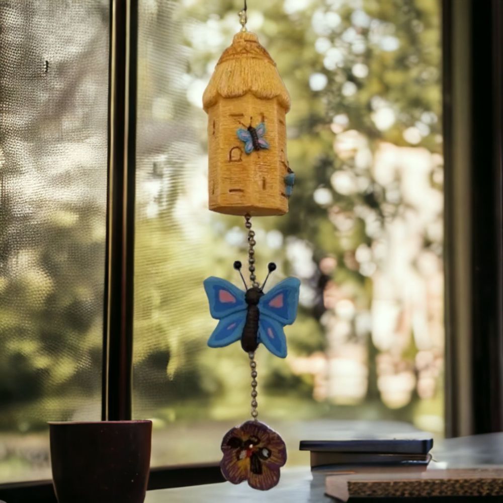 Country Garden Butterfly Flower Ceiling Fan Pull 9" Resin Clay 2002 NIB